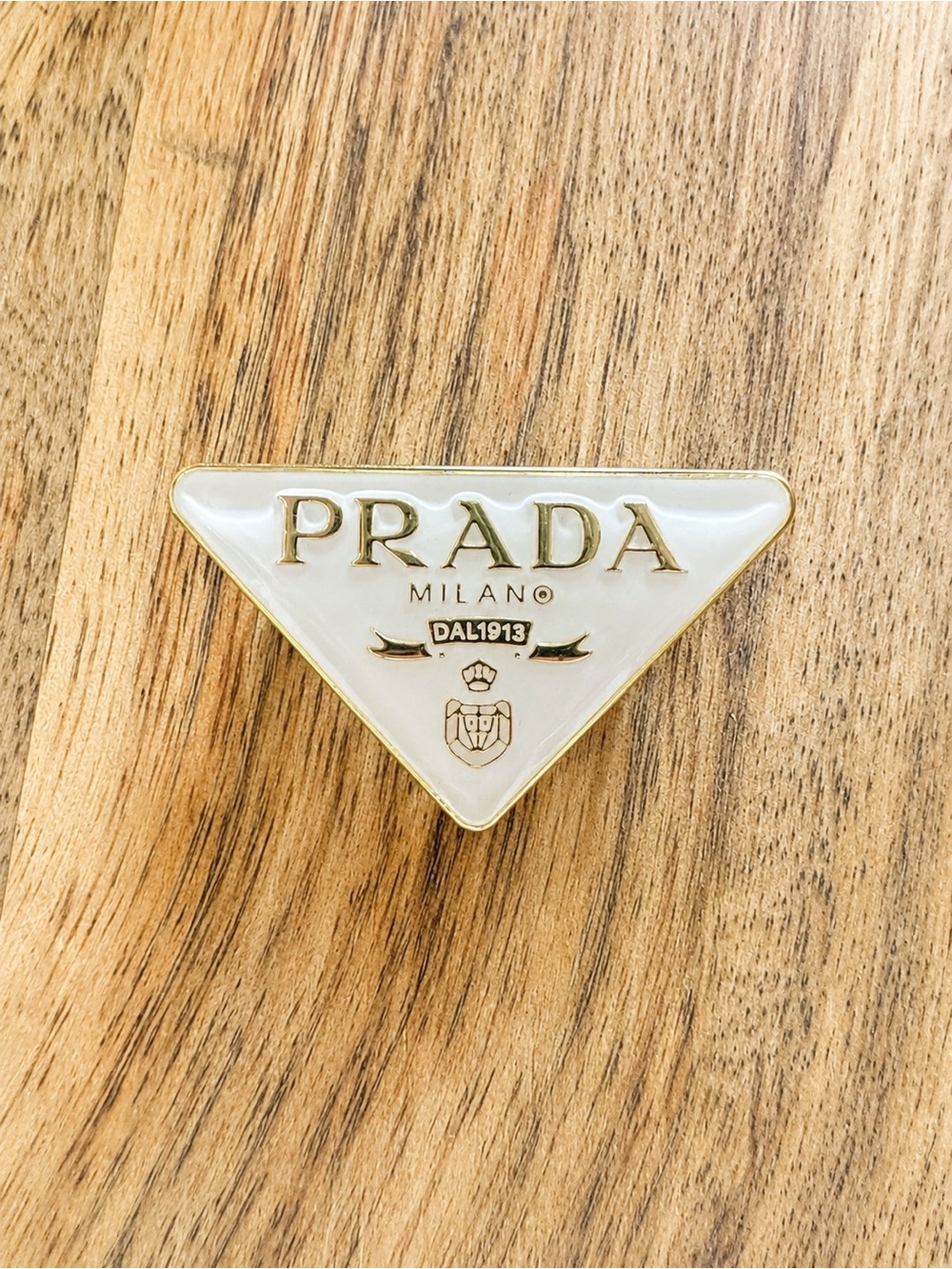 Prada White and Gold Triangle Logo Pin/brooch - Accessories